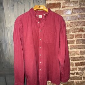 LL Bean Herringbone Flannel Shirt Burgundy Long Sleeve XXL Tall Canada OWU89
